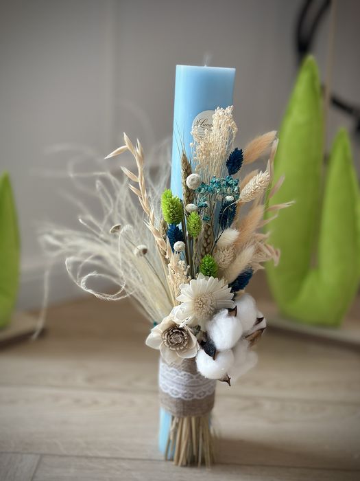 Lumanare botez-flori uscate naturale