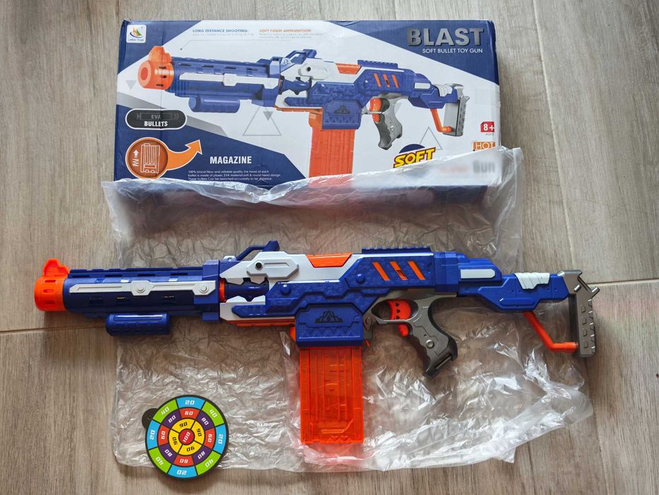 Детска пушка електрически автоматичен бластер на батерии за NERF патрони – поролонови стрелички