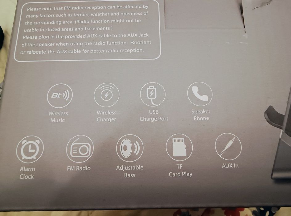 Încărcător wireless 15W,boxa bluetooth,radio,ceas,alarma,card