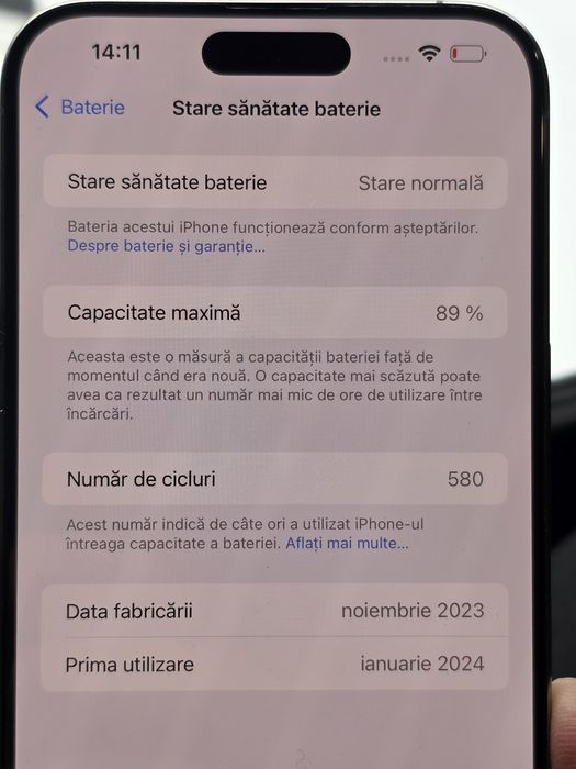 Iphone 15 pro max, Natural Titanium, 256gb, 89% - sanatate baterie