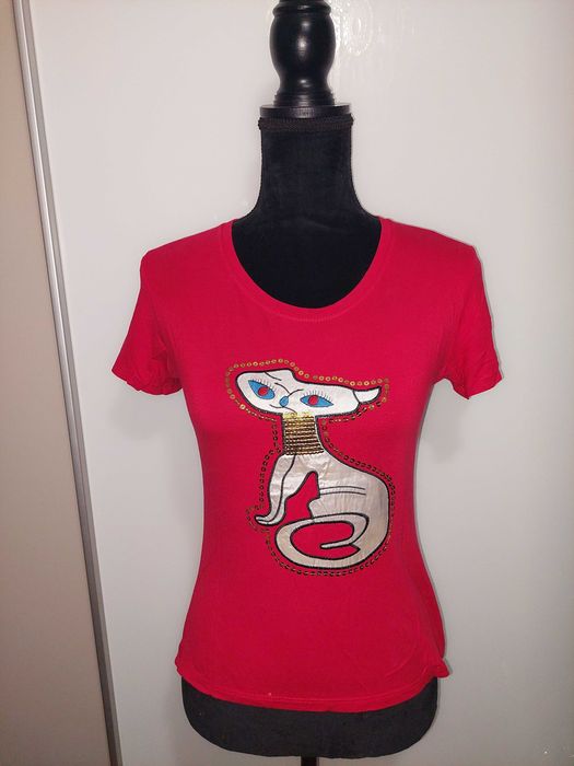 Tricou roșu cu pisică Dolce & Gabbana