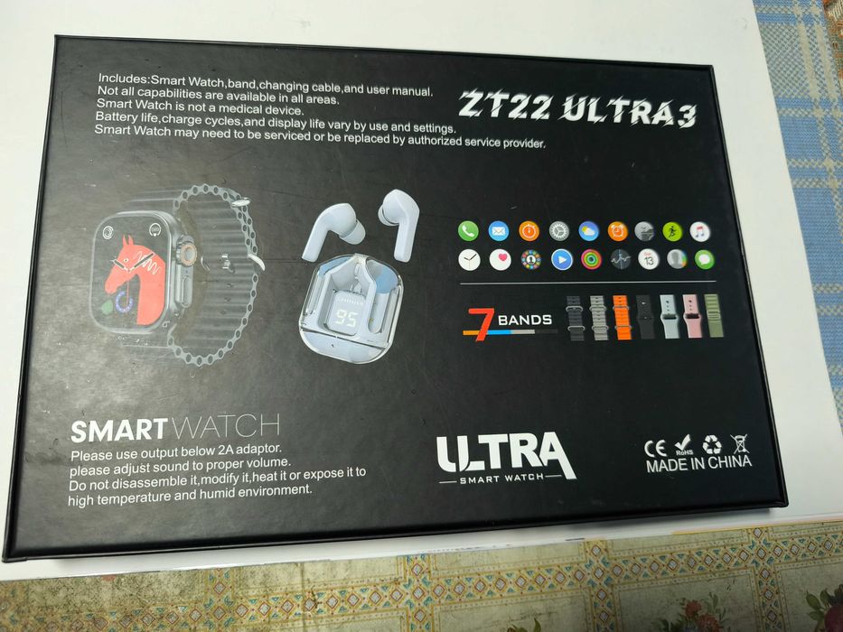 Ceas smart cu casti bluetooth si bratari