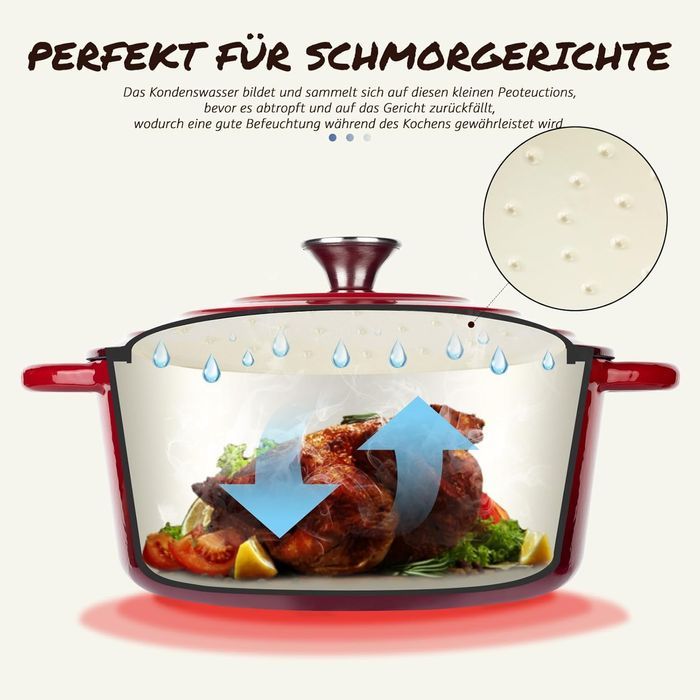 Vas Fontă Emailat Overmont 26cm cu Capac, Cuptor & Inducție