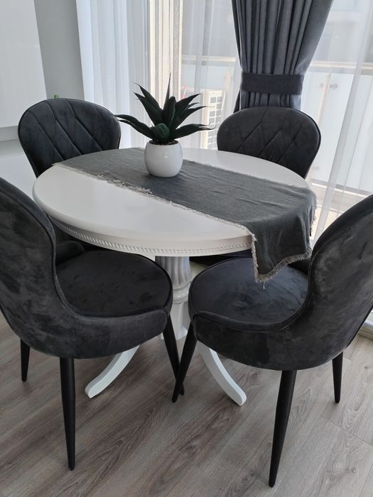 Vand set scaune și Masa extensibila WILLIAM, alb, 90/124x90x75 cm