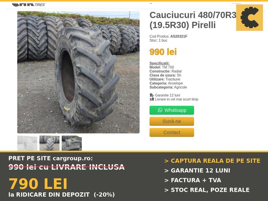 Cauciucuri 480/70R30 19.5R30 Pirelli Anvelope Tractor SH IEFTIN TVA