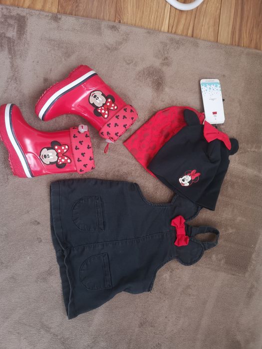 Комплект мики маус, ботуши 21/22, шапка 0-12,мики маус 4-6м