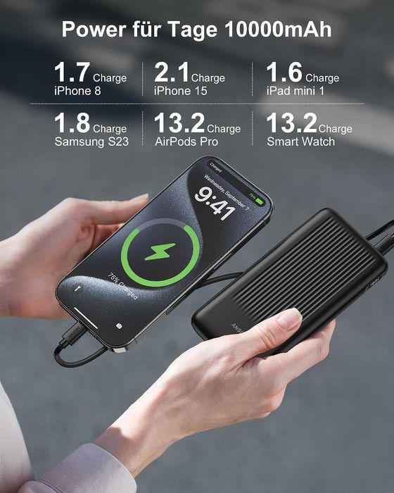 Външна батерия Power Bank ANSODY 10000mAh 22.5W, бързо зареждане, LED дисплей, USB-C
