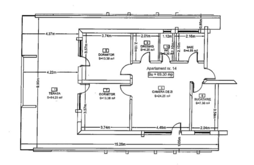 Apartament semidecomandat, bucatarie inchisa, terasa de 64 mp, zona ce