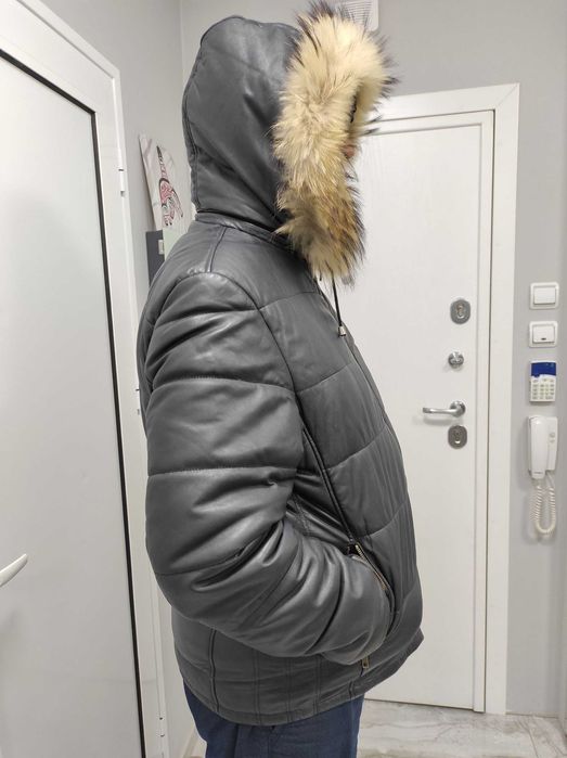 ЧЕРЕН ПЕТЪК -50% !!! Кожено есенно-зимно яке с качулка, размер XXL