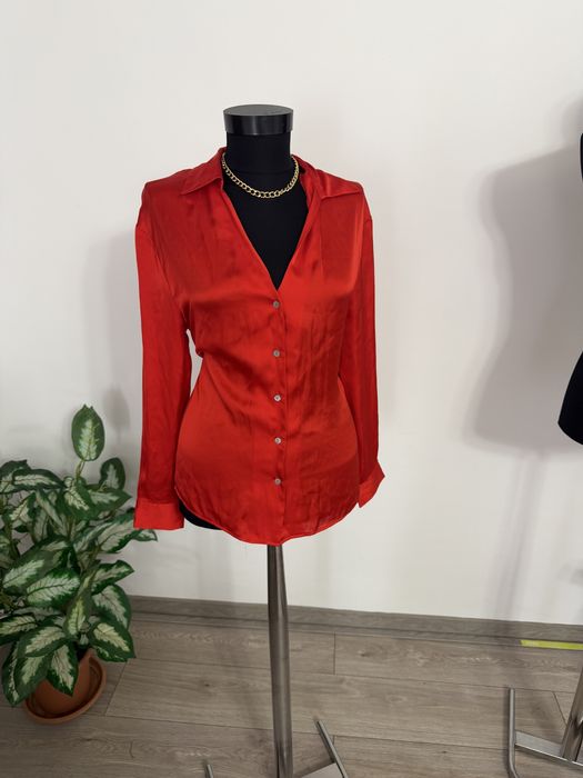 Camasa bluza rosie satin maneca lunga xs