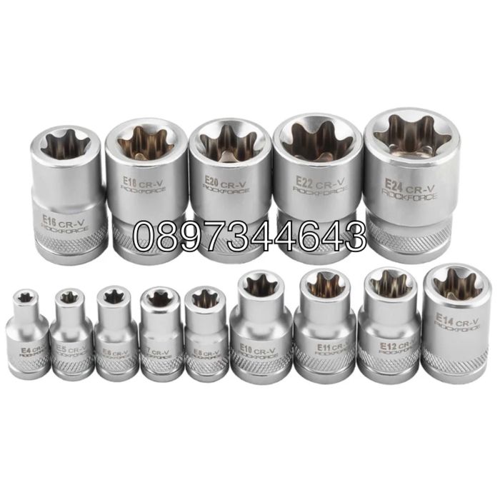 Комплект  E-Torx вложки 14 части E4–E24 ROCKFORCE