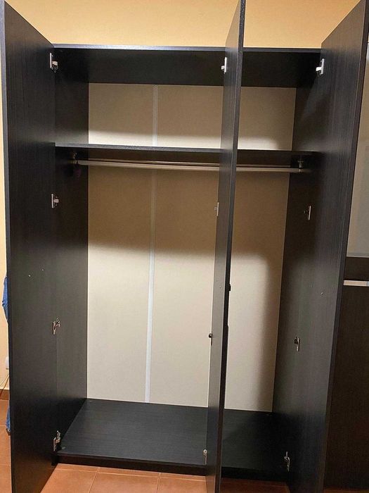 Dulap negru cu oglinda si sticla mata cu 5 uși, negru, 218x215x59 cm