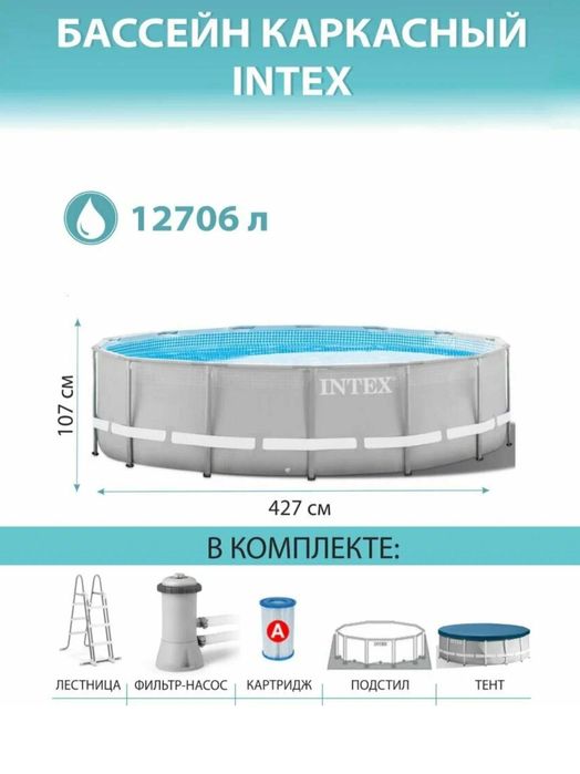Бассейн Intex PRISM Frame 26720, каркасный, 427x107х122 см, круглый