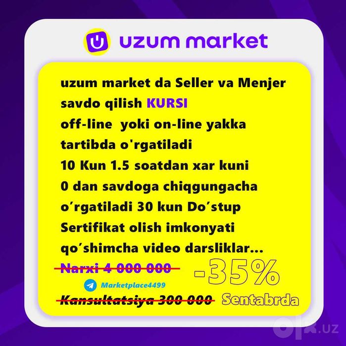 uzum market O'rgatish va Menjer marketpleys