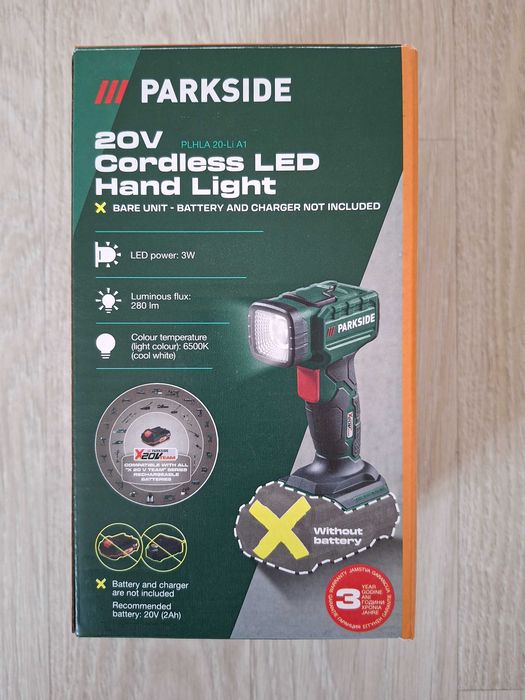 Lampa / Lanterna reincarcabila de mana cu LED pe acumulator / baterie 20 V Parkside PLHLA 20-Li A1