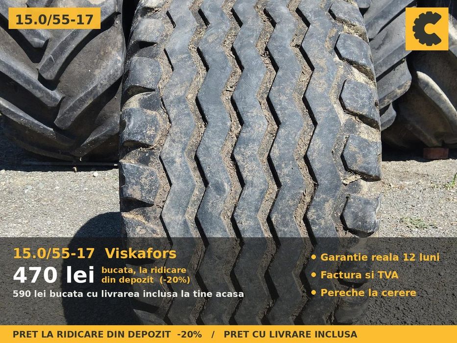 Cauciucuri Anvelope 15.0/55-17 15.0/55 17 1505517 Viskafors Remorca si Implement Utilaje Agricole SH Second Hand FACTURA TVA Garantie 1 An Stoc Real