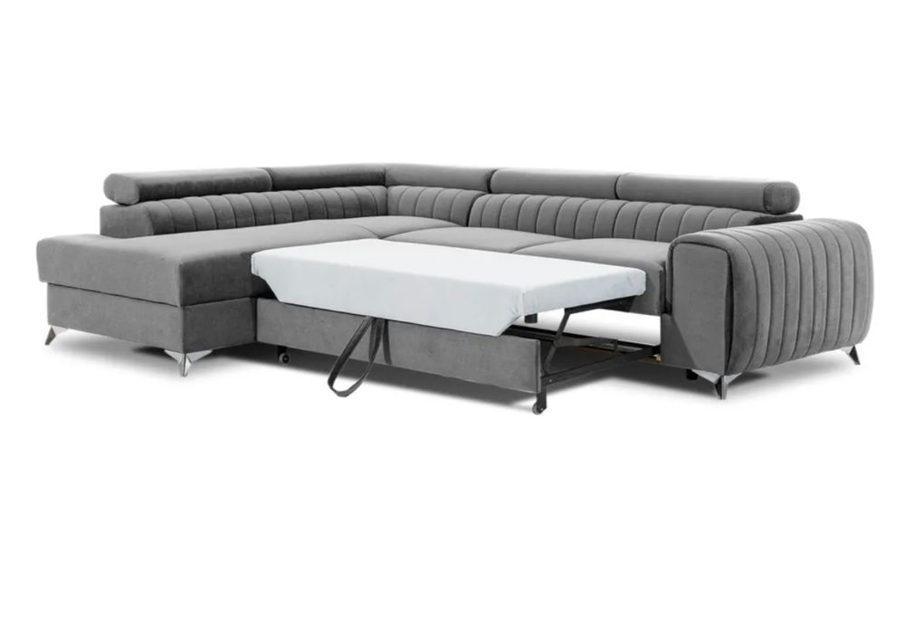 Ъглов разтегателен диван с ракла- цвят СИВ