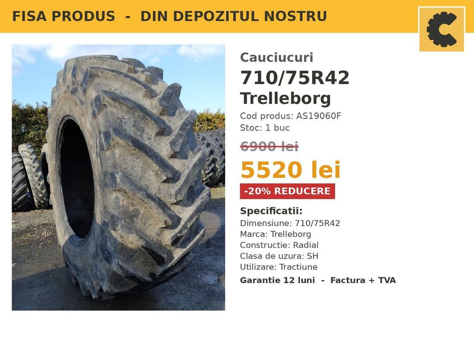 Cauciucuri 710/75R42 Trelleborg Anvelope Tractor SH GARANTIE Factura