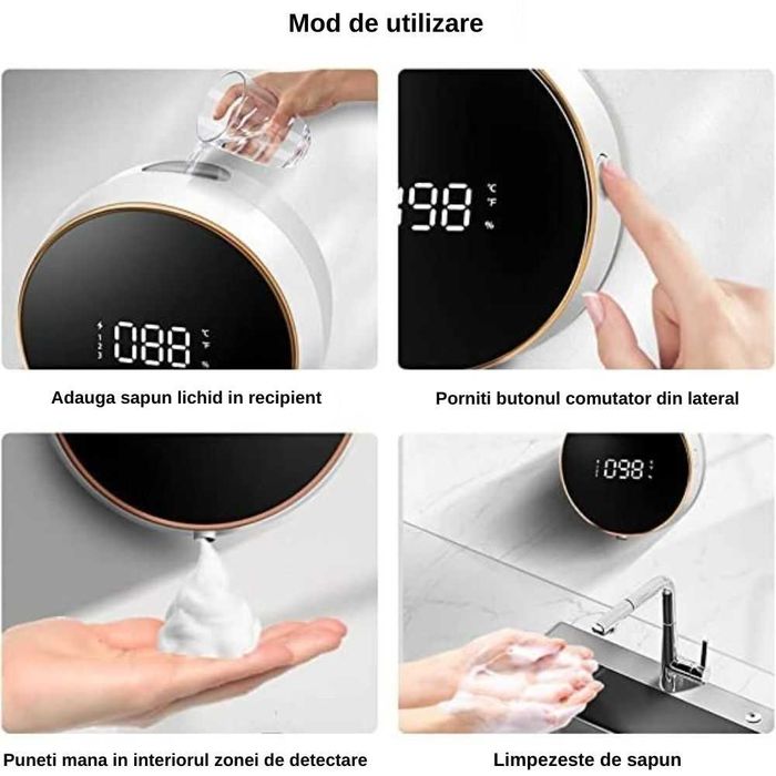 Dispenser automat pentru sapun spuma sau lichid, Alb