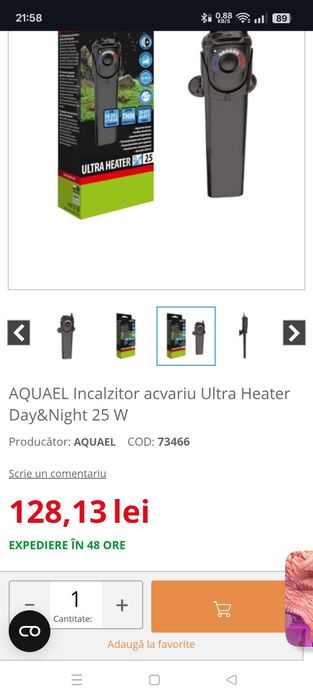 Incalzitor pentru acvariu, Aquael, Ultra Heater Day&Night, 25W, 20-33°C, 10-25 l, Negru