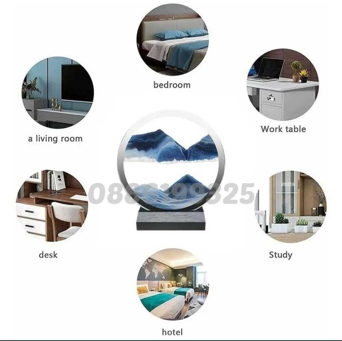 3D Пясъчен часовник с движещ се пейзаж Пясъчен живопис, Оранжев/Син