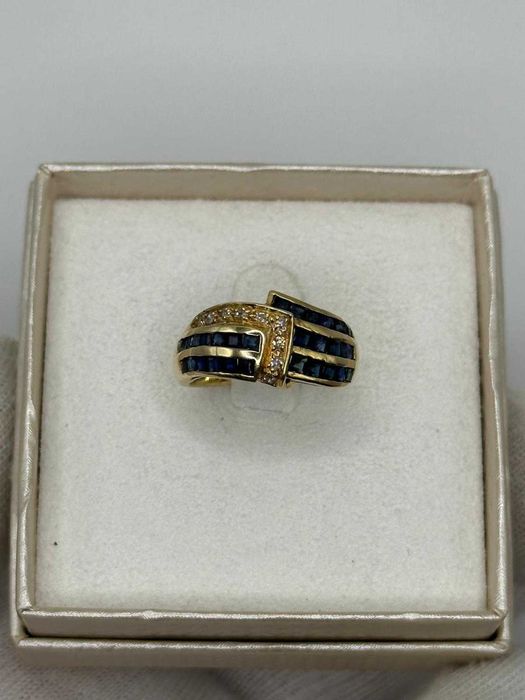 INEL AUR 14K + 9 Diamante = 0.10ct + 28 Safire = 1ct - 4.5g. - Vintage