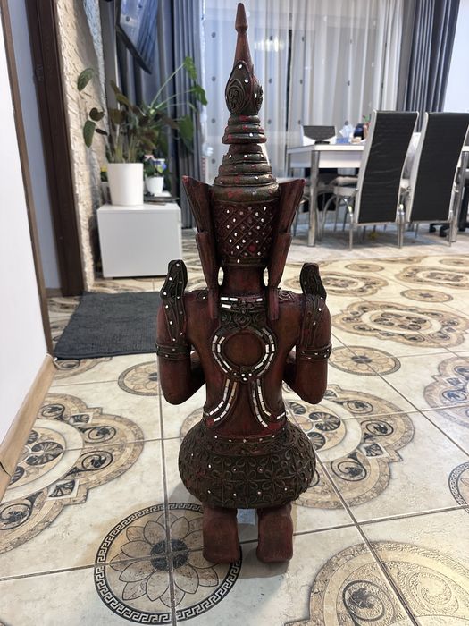 Statuie asiatica din lemn masiv sculptura manuala  mahon