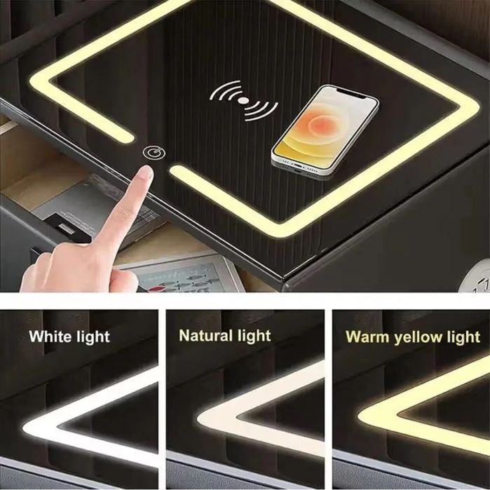 Смарт нощно шкафче LED + безжично зареждане