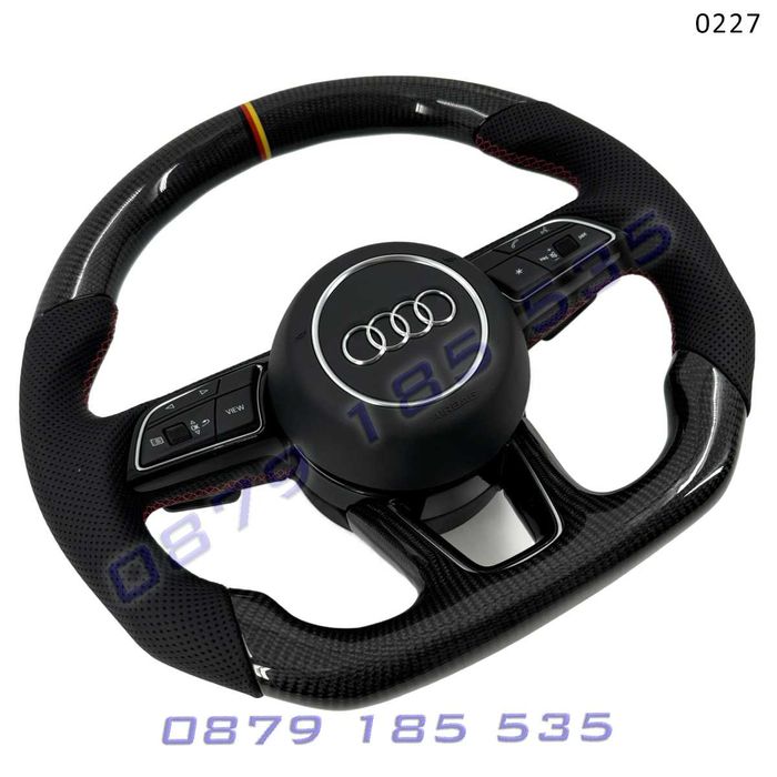 Карбон рязан спортен волан AUDI A3 A4 A5 A6 A7 A8 Q3 Q5 Q7 Q8 S line