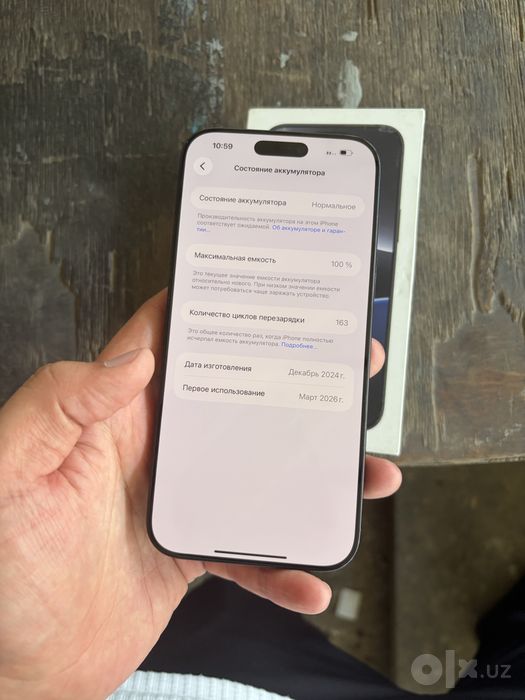 iphone 16 pro max yomkost 100% 163 ta sikl karopka bor 256g oqip qlila