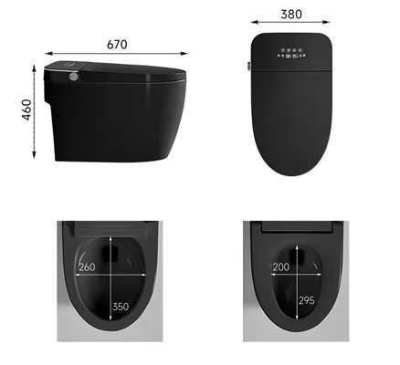 Мултифункционална черна смарт тоалетна с биде, подгрев, сушене, масаж