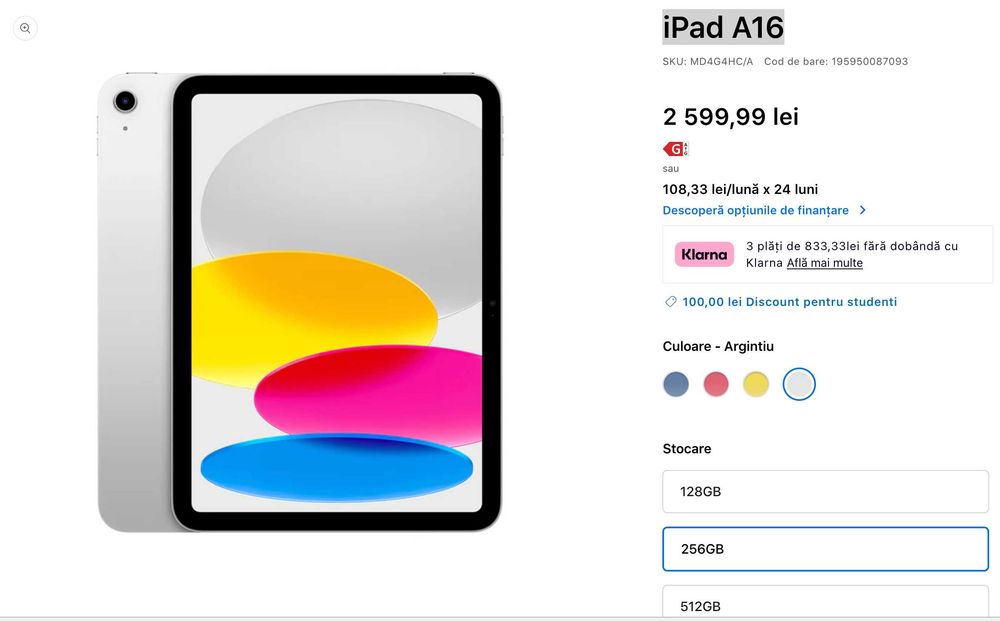 Vand Apple iPad 11" (A16) 256GB Wi-Fi, nou, sigilat
