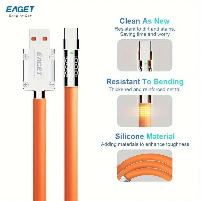 EAGET Силиконовый USB-C кабель для быстрой зарядки, 100.58 см