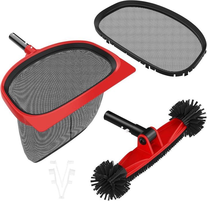 Kit curatare piscina – plasa 39 cm si perie 29 cm, cu maner