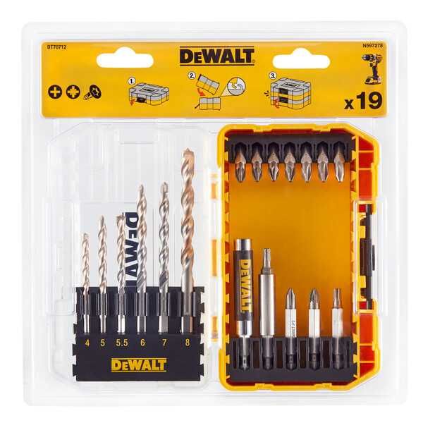 Комплект накрайници, свредла и адаптери DEWALT DT70712 – 19 части