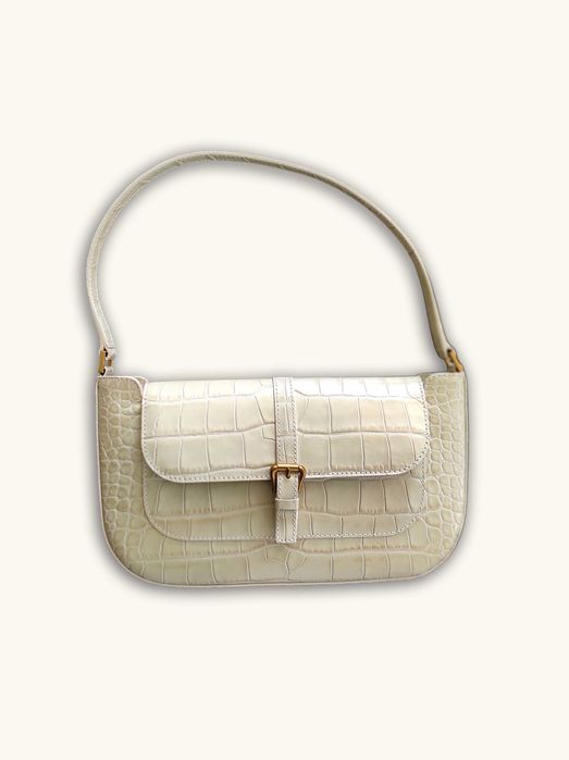 Дамска кожена чанта, By Far Miranda, цвят екрю, нова.