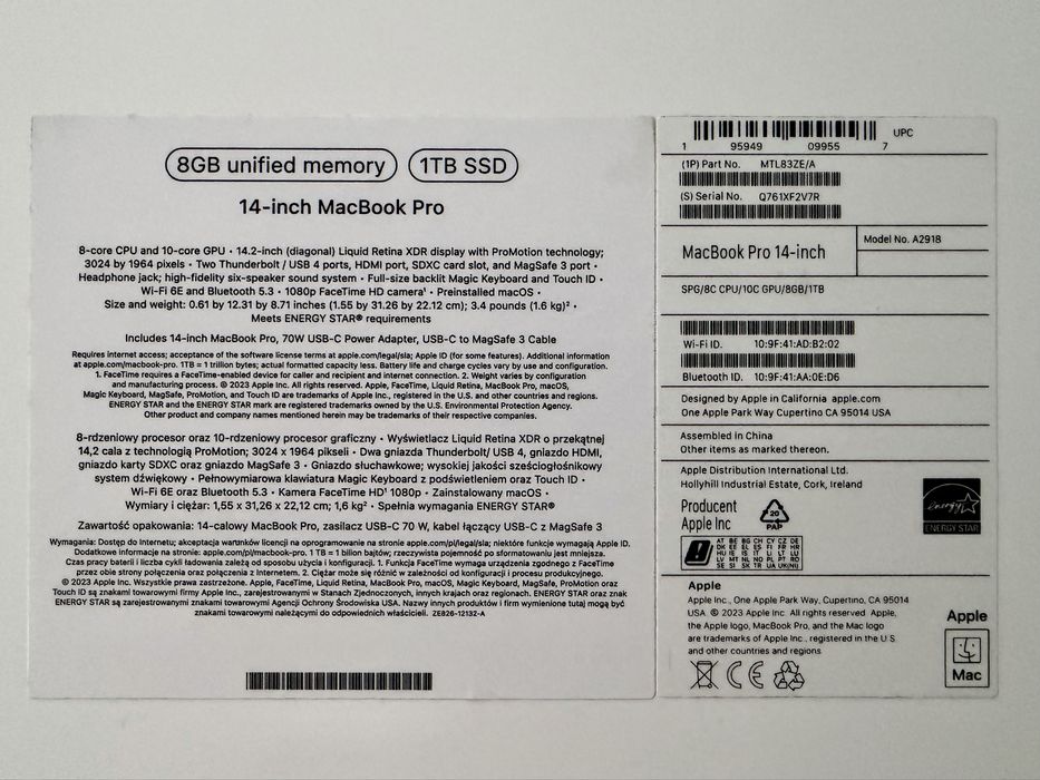 Apple Mac Book Pro 14 M3, 1TB