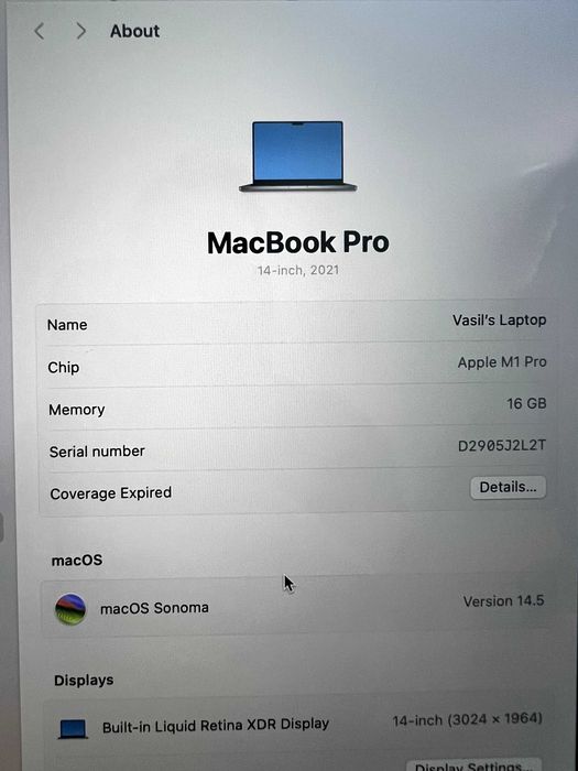 MacBook Pro M1 14" 16GB RAM 512GB SSD