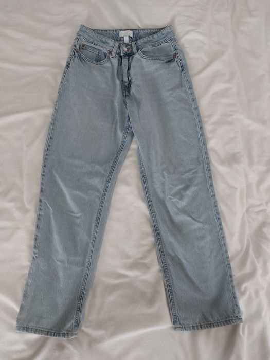 Blugi H&M, Mom Fit, Albastru