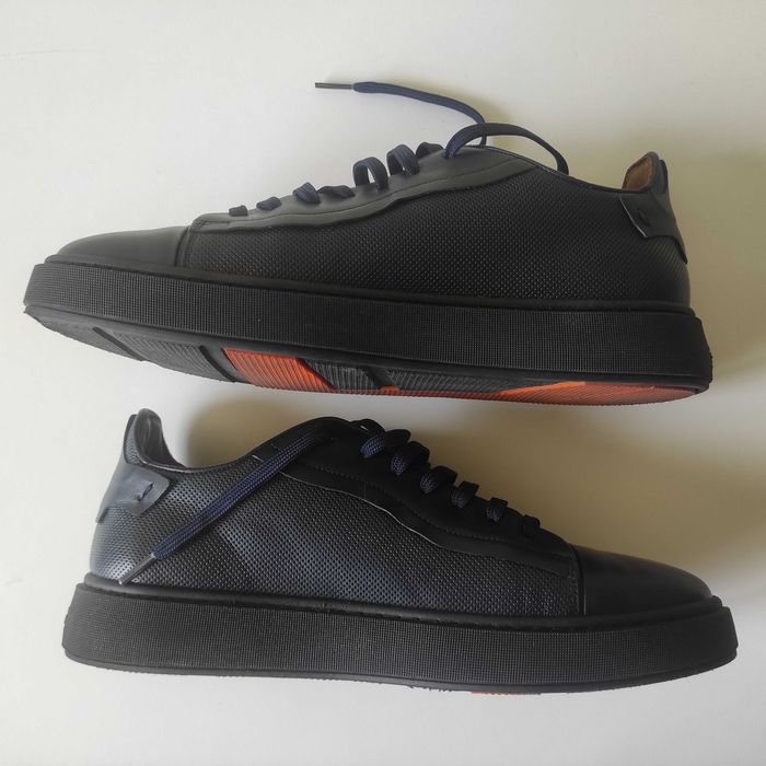 TEODOR -  тъмно сини кецове с десенирана кожа и лого