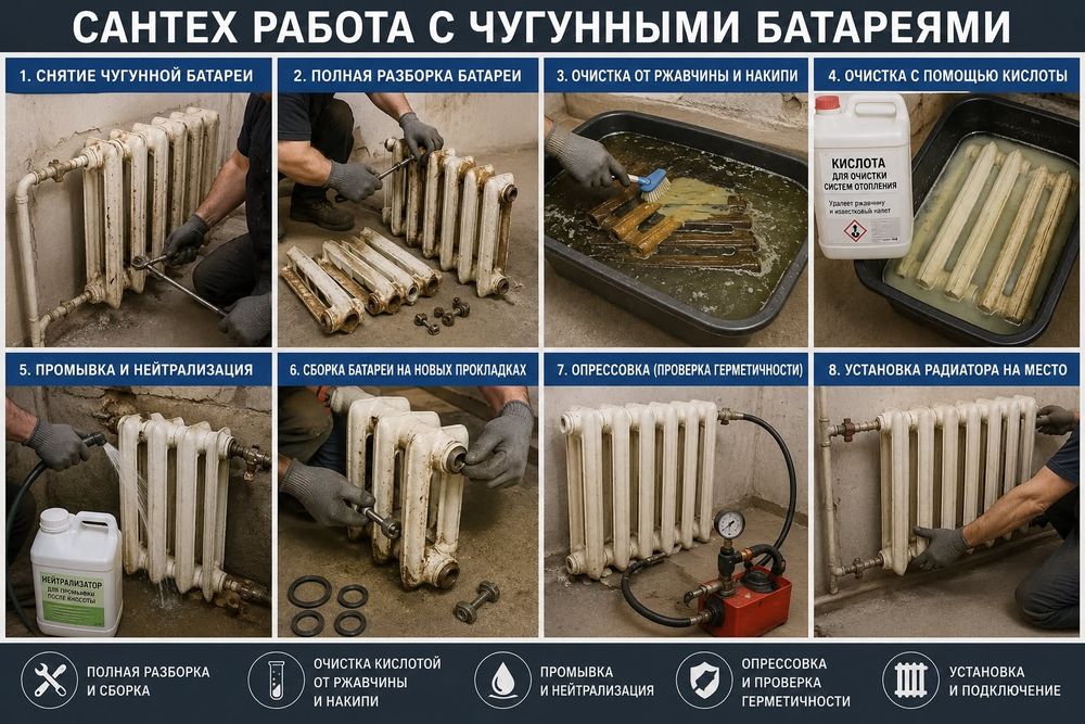 Сантех работа с чугунными батареями