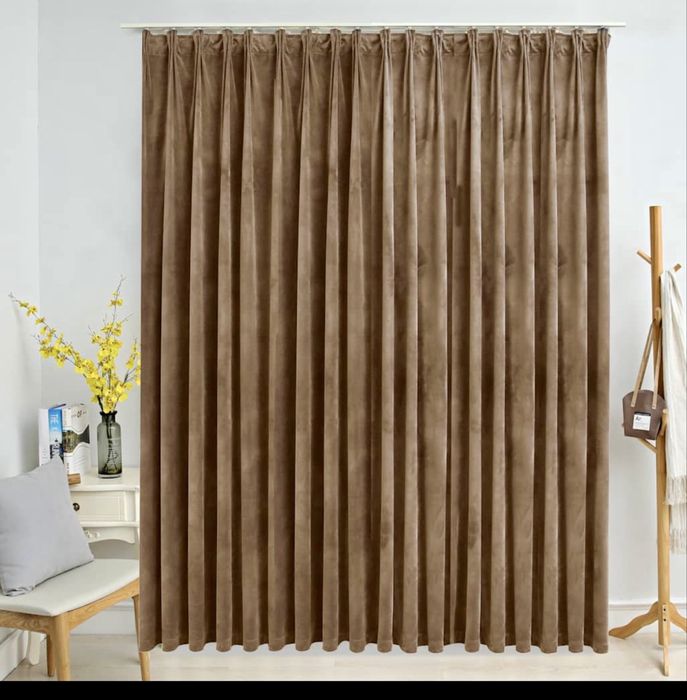 Draperie opacă, bej, 290 x 245 cm, catifea, cu cârlige