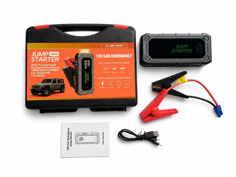 Jump Starter Auto LS60 12V, 1000A Peak, 18.000 mAh, Power Bank, Lanterna LED