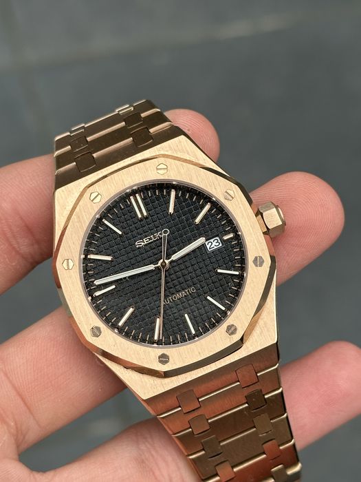 Ceas Seiko Mod Royal Oak Rose Gold Black Dial NH35 Automatic