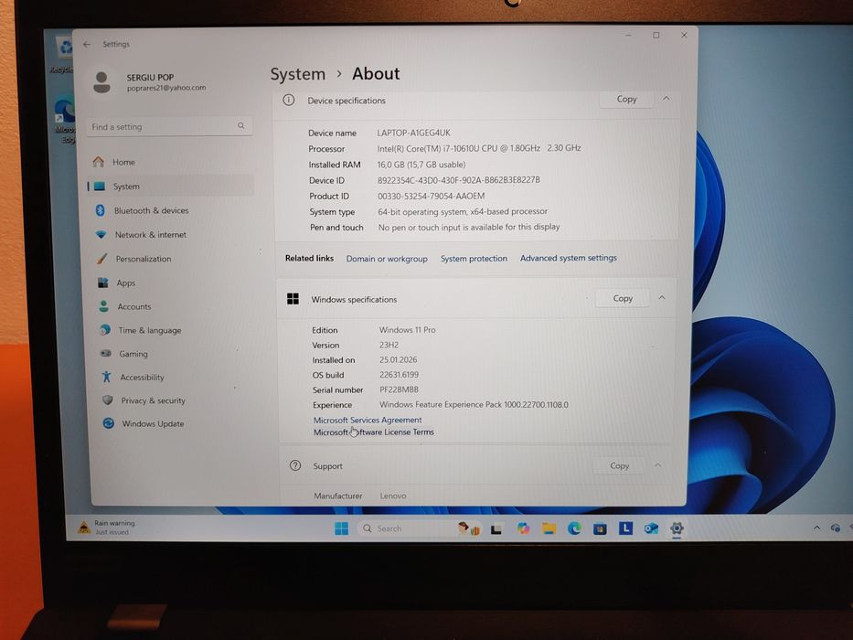 Lenovo Thinkpad T15 G1 15.6 FHD Intel i7-10610U 16 GB/512 SSD WIN11PRO