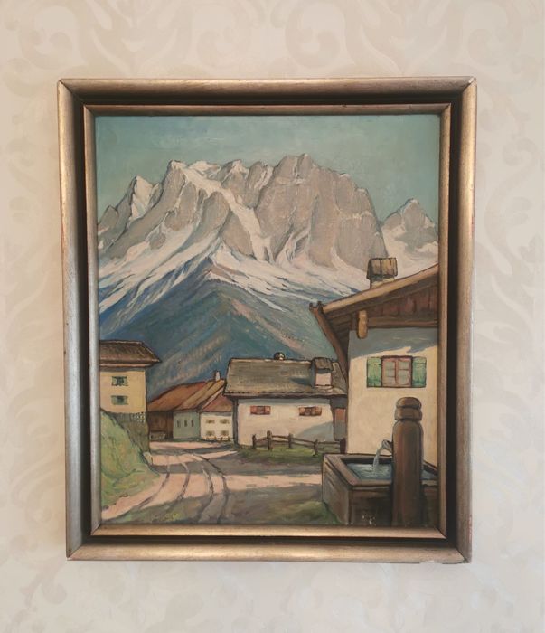 Антикварна картина колаж смесена техника авторска подписана дататирана