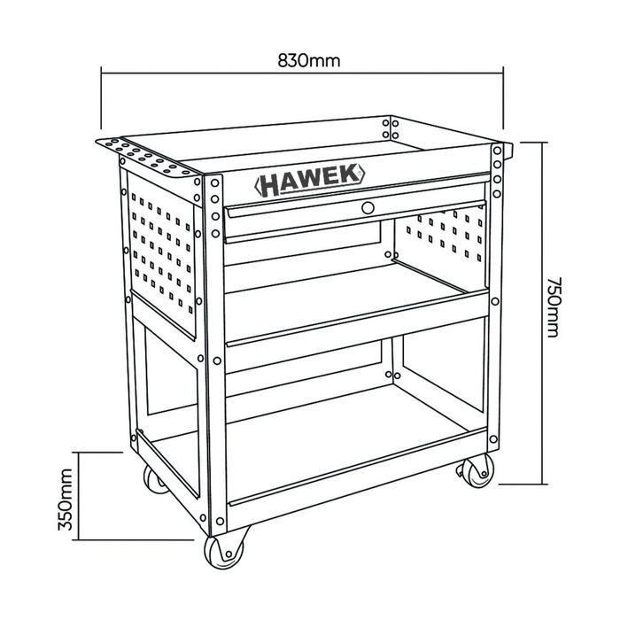 Сервизна мобилна количка за инструменти с 3 рафта и чекмедже HAWEK