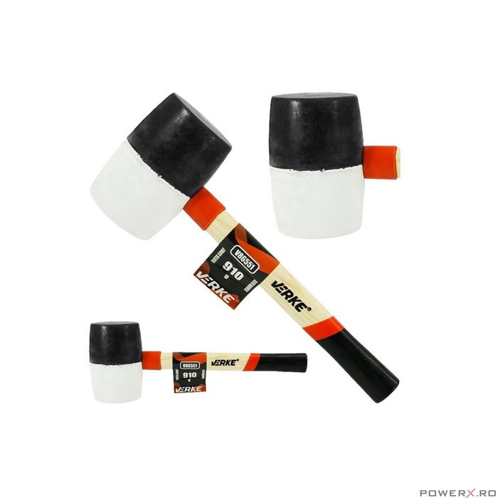 Ciocan din cauciuc cu maner din lemn, cap rotund 910 g, Verke