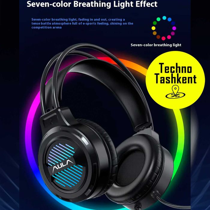 Проводные игровые наушники Aula S606B RGB, с микрофоном