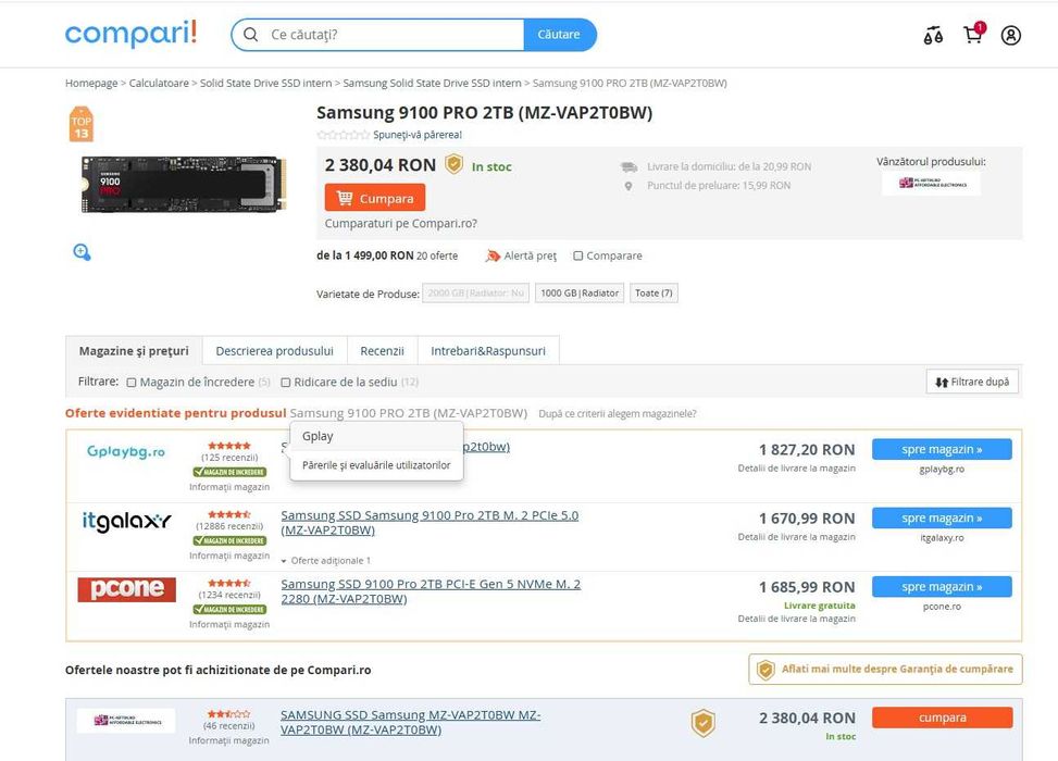 Solid State Drive (SSD) Samsung 9100 PRO de 2TB, PCIe Gen 5.0, noi